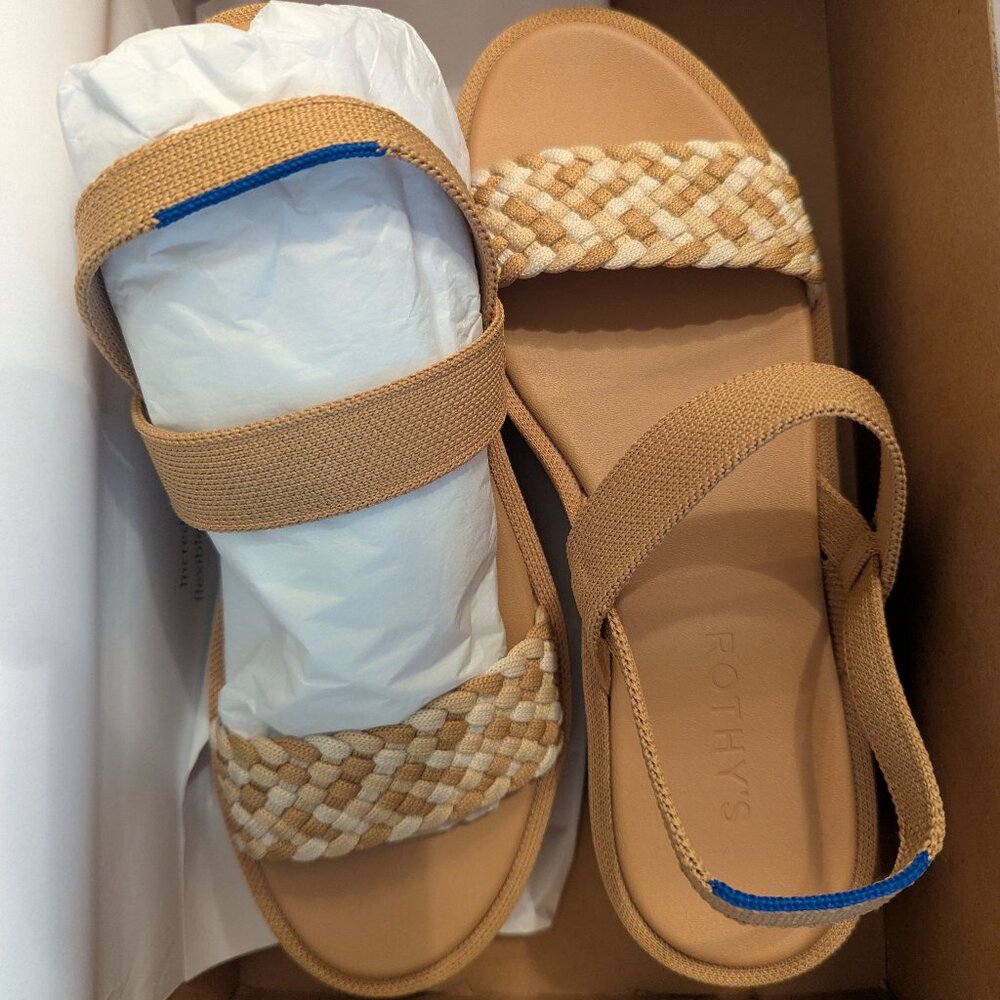 Rothy's Beige and Cream Woven Wedges